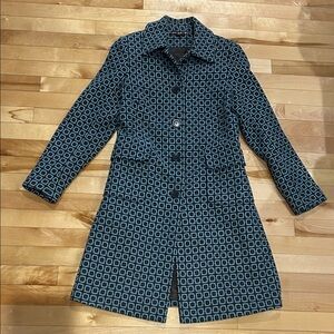 Dalia Size 4 Dark Brown and Light Blue Patterned Wool Blend Coat